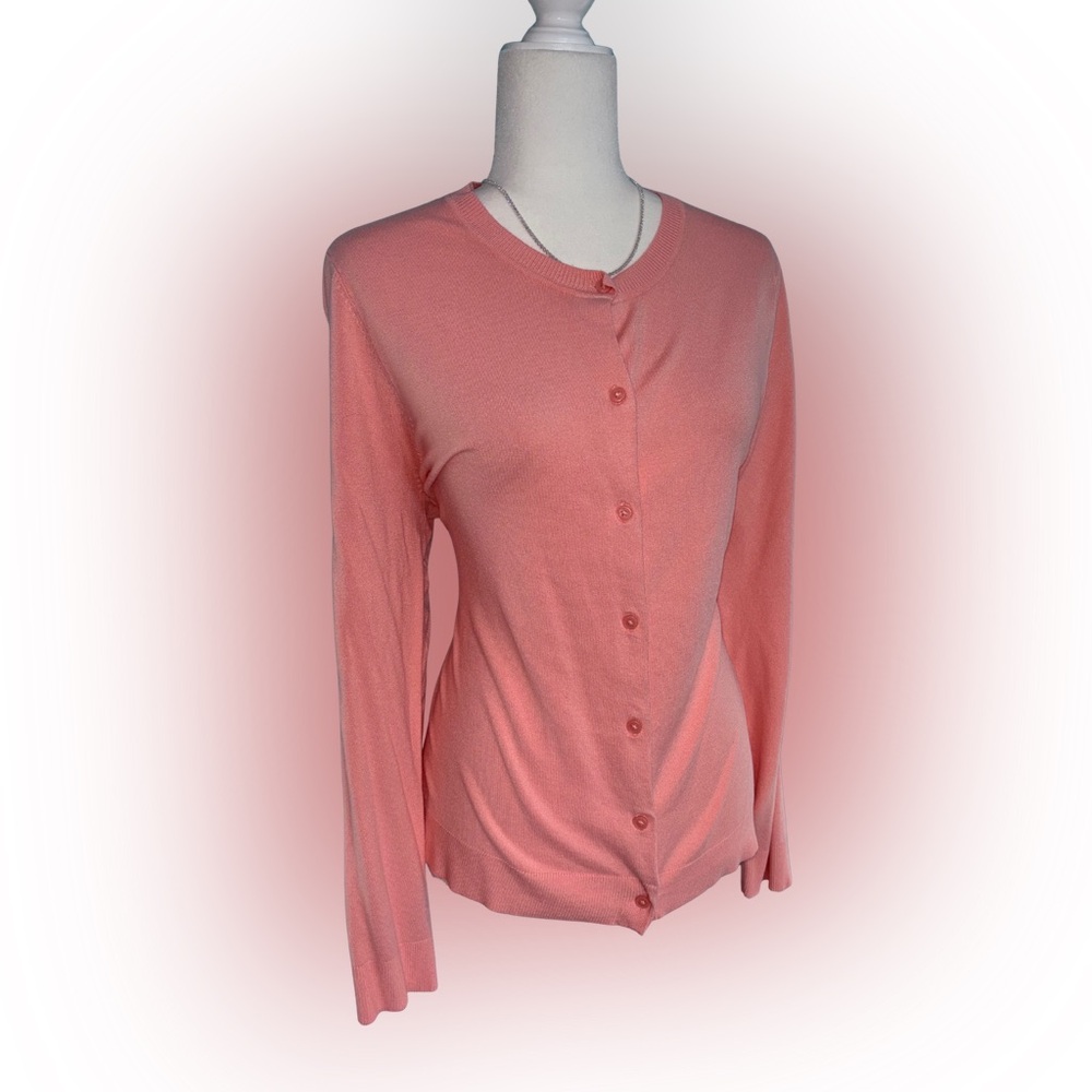 Style & Co. Pink Peach Coral Soft Button-Up Long Sleeve Cardigan Size XL